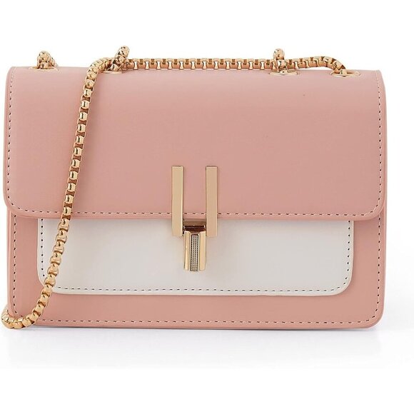 Women Pink Imported Faux Leather Twist Lock Crossbody Designer Shoulder Handbags - Picture 2 of 9